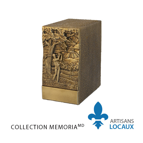 Brass urn with ornate front