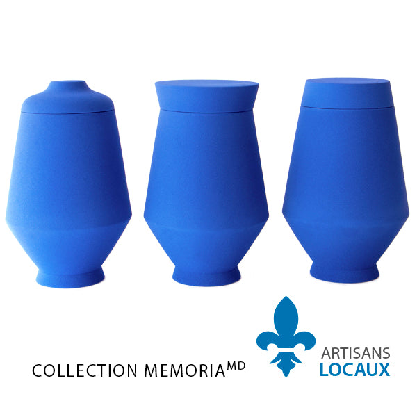 Matte blue ceramic urn