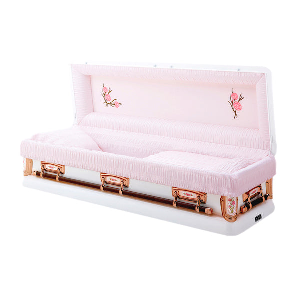 18-gauge white and pink steel casket