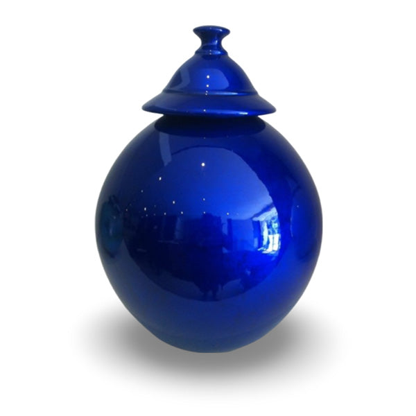 Ceramic urn with blue finish